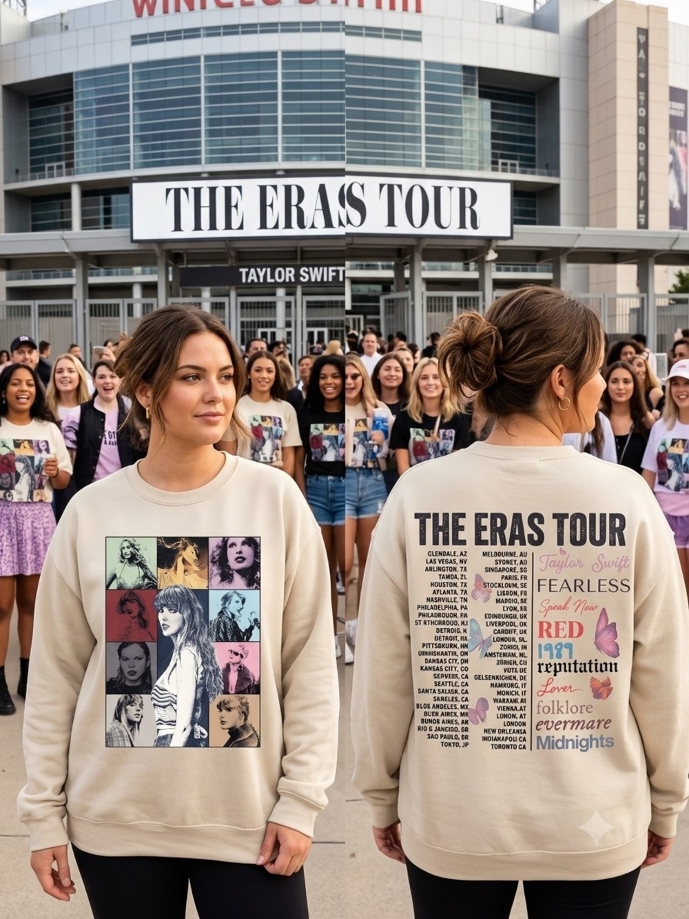 Taylor Swift Beige Crewneck Sweatshirt with Multicolor Photo Collage